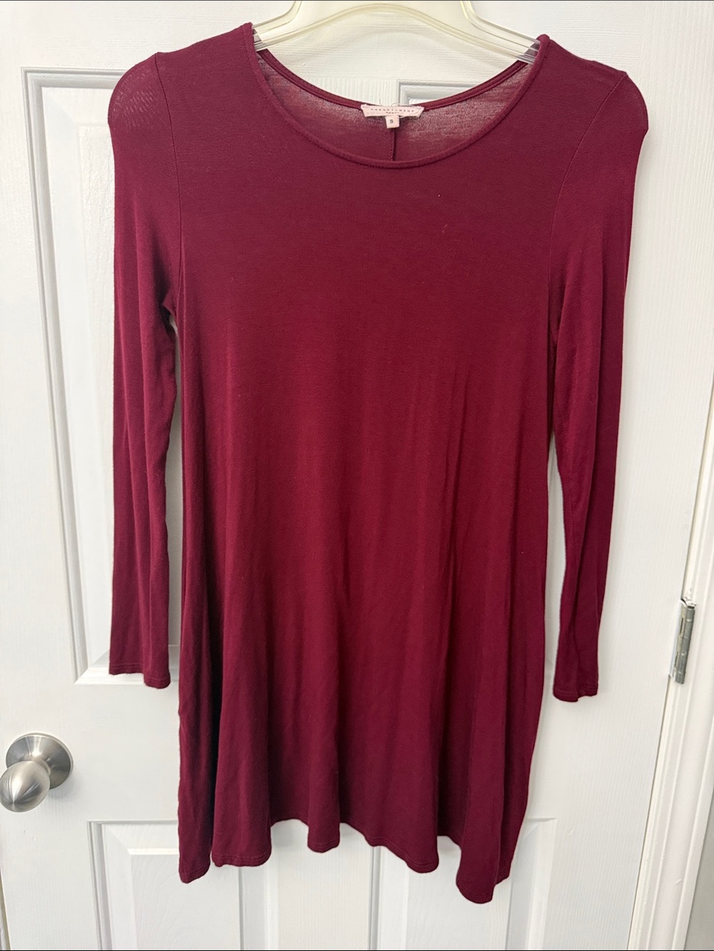 Relaxed Long-Sleeve Swing Dress in Wine